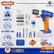 Wadfow 91 Pcs Tools set (0-400/0-1500rpm)(35NM)(2 Pcs 1.5Ah battery pack)(1 Pcs charger) - WDT1B90