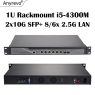 Anyrevo 1U Rack Firewall Intel Core I5-4300M 2x10G SFP+ 8/6x 2.5G LAN M.2 SATA MSATA 2xSATA pfsense 