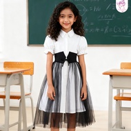 8-12Yrs Girl Dress Summer Black and White Short Sleeve Children Dresses Simple Fashion Teen Girl Clo