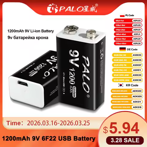 PLAO 1200mAh 9V Li-ion Rechargeable Battery Micro USB Batteries 6F22 9V Lithium 9v батарейка крона 9