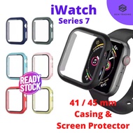 OCM iWatch Series7 Smart Watch Full Cover Case + Tempered Glass Plastic Frame Screen Protector 41 45