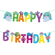 Undersea Animal birthday Party Decoration Pull Flag Shark happy birthday birthday Bunting Banner Who