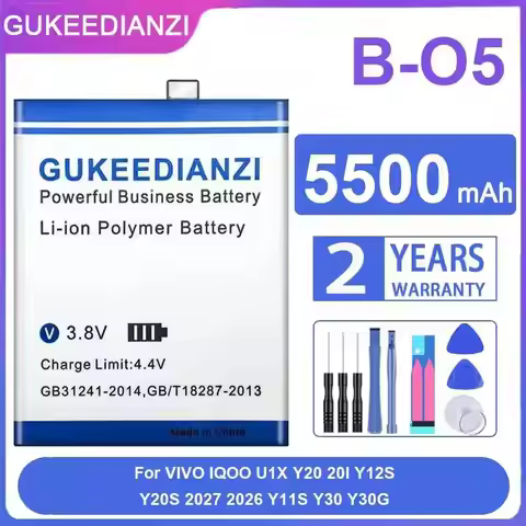 Long Lasting Mobile Phone Battery For Vivo Iqoo U1X Y20 20I Y12S Y20S 2027 2026 Y11S Y30 Y30G 5500Ma