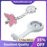 2PCS Pink Bowknot Quartz Movement Clip Nurse Brooch Fob Tunic Pendant Watch with Silicone Nurses Fob Watch White Beauty