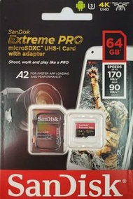 Sandisk Extreme PRO MICROSD 64gb Card MICROSDXC memory card 64GB 記憶卡 手機 手提電話 相機 mobile Camera Action Camera GoPro Osmo Pocket 航拍機 適用 香港行貨