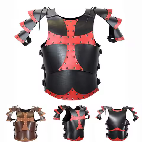 Medieval Crusader Knights Templar Cosplay Costume Body Chest Armor Steampunk Dark Cross Leather Brea