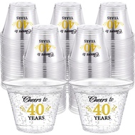 LemonRoad 100 Pack 40th Birthday Cup 9 oz Cheers to 40 Years Birthday Disposable Clear Plastic Cockt