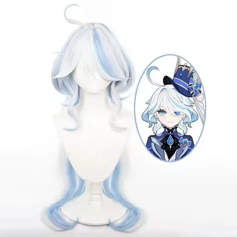 Fontaine Focalors Cosplay Wig Game Genshin Impact Furina Wigs Blue White Curly Heat Resistant Hair A
