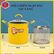 Nồi Chiên Ngập Dầu Mini, Nồi Chiên Vịt Vàng Cute, Nồi Chống Dính Có Nắp Đậy, Tặng Kèm Giỏ Chiên - Hà