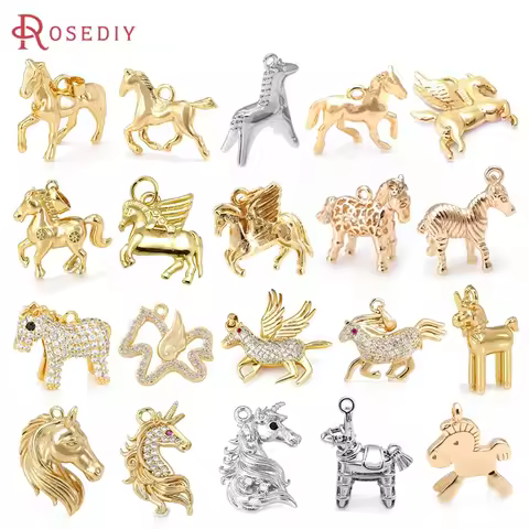 18K Gold Color Brass Pegasus Horse Charms Pendants High Quality Necklace Earrings Jewelry Accessorie