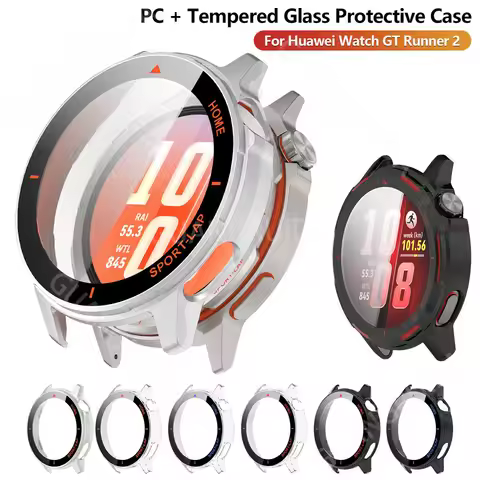 For Huawei Watch GT Runner 2 PC Case + Tempered Glass Screen Protector GT Runner 2 Full Coverage Pro