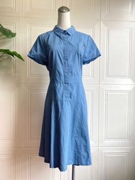 7度c 專櫃品牌 PERNG YUH 芃諭 藍色條紋娃娃口袋貼布修身洋裝 42# 大尺碼 XL