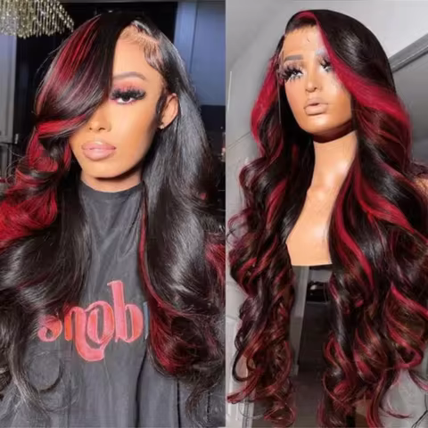 1B/99J Omber Black With Burgundy Highlight Wig 13x4 Body Wave HD Lace Front Wigs 99J Brazilian Gluel