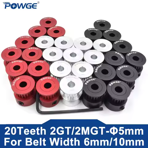 POWGE GT GT3 2GT 2MGT 20 Teeth Synchronous Timing Pulley Bore 5mm for Belt width 6mm/10mm Small Back