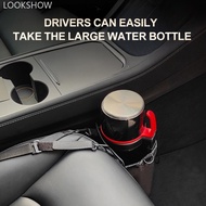 LOOKSHOW Universal Car Water Bottle & Thermos Holder For Center Console Side Mount with Storage Pock