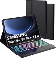 for Samsung Galaxy Tab S9 FE+/S9+ 12.4" Keyboard Case: 3 Zone 7 Colors Backlit Trackpad Keyboard for 12.4 inch Galaxy Tab S9 Plus/S9 FE Plus - Detachable Smart Touchpad Keyboard Folio Tablet Cover