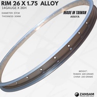 Rim 26 x 1.75/ 26 X 1.5-1.38 Alloy Single Wall 36H 14G Bicycle Rim Araya Taiwan Lightweight Bike Rim