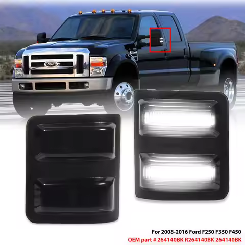 2PCS LED Car Light Smoked Lens Amber LED Side Mirror Marker Lamps For Ford F250 F350 F450 F550 2008-