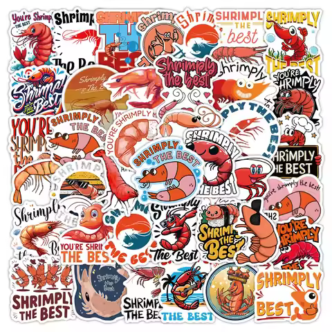 10/53PCS Funny Shrimply The Best Creative Cartoon Sticker Cute Lobster Decal Notebook Phone Guitar L