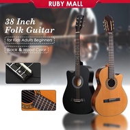 Guitar Folk Guitar 38 Inch Set Natural Wood Black Beginner Guitar Set