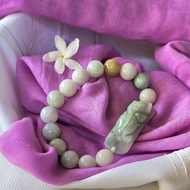 緬甸玉石貔貅手鍊，手工雕刻，9.3mm 緬甸玉圓珠。