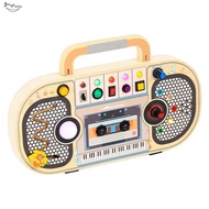 Montessori Wooden Digital Voice Recorder,5 Music Toggle Switchs Toy,Toddler Busy Board with 7 LED Li