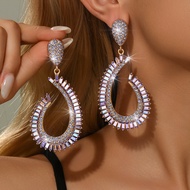 Irregular U-shaped diamond drop earrings for ladies, glamorous and dazzling, perfect for parties and