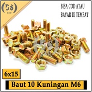 10 Brass Nut Bolts / 10 Yellow Key Bolts M6x15 / M6 Hexagon Bolts