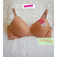 Thin Foam Underwire Lace Bra Cup 3/4 Underwear Wanita Original The Brahouse B01-999B Beige Size 38B 
