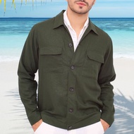 HIJAU KEMEJA REMEDY Men's Army Green Linen Outer Shirt Jacket - Elbrus Linen Shirt Jacket