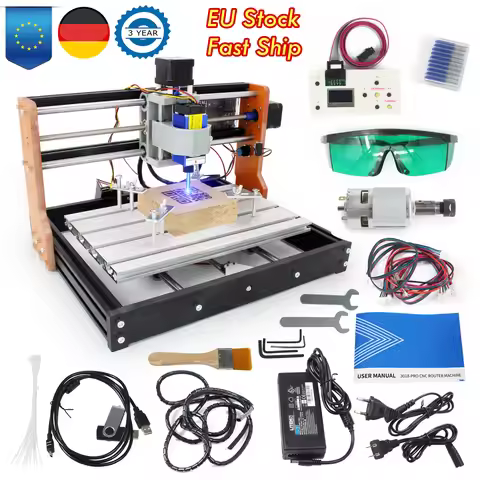 【EU】CNC 3018 PRO 7000W Router Milling Machine with Laser Engraver Module,Limit Switches,Emergency-St