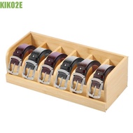 KIKO2E Belt Storage Box, Natural Bamboo 6-grids Wood Belt Organizer, High-quality Durable Save Space