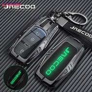 Luminous Silicone Buttons Zinc Alloy Smart Car Key Fob Case Cover Leather Keychain Remote Holder She