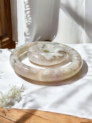 櫻花瑪瑙手鐲 瑪瑙手鐲稀有翠綠粉花菜園子圓條套鐲60-62可戴