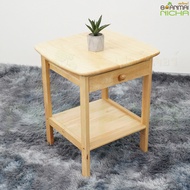 โต๊ะหัวเตียง โต๊ะวางของ โต๊ะเอนกประสงค์ ไม้ยางพารา (มีลิ้นชัก) Size : 48x38x56 cm. Baanmainicha บ้านไม้ณิชา