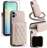 Argyle Wallet Cover for Samsung Galaxy A06 4G with Tempered Glass Screen Protector Shoulder Strap, L