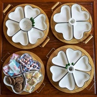 創意果盤中式描線陶瓷水果拼盤心形多格帶蓋零食瓜子小吃盤子組合