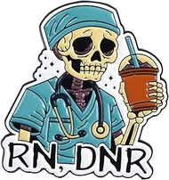RN Registered Nurse Enamel Pin, Funny Skeleton RN DNR Nursing Squad Brooches, Funny Gift For Medical