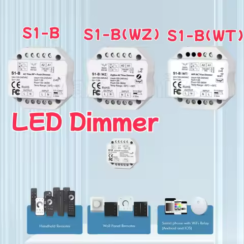 LED Dimmer WiFi & RF Push AC Triac Controller Tuya APP Switch 2.4G S1-B/S1-B(WT)/S1-B(WZ) For Single