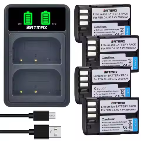 Batmax 2600mAh D-Li90 Bateria D Li90 Battery+LED Dual Charger For PENTAX K-7 K-7D K-5 K-5 II 645D K0