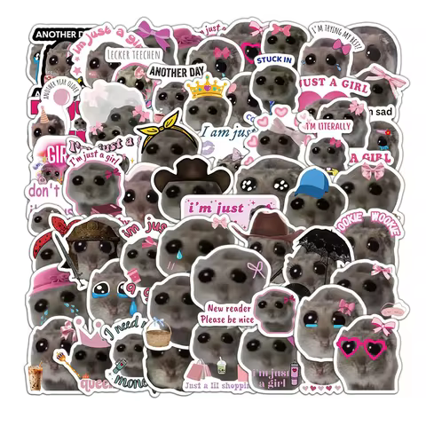 56pcs Cute Sad Hamster Meme Stickers im just a girl Graffiti Stickers DIY Phone Guitar Laptop Suitca