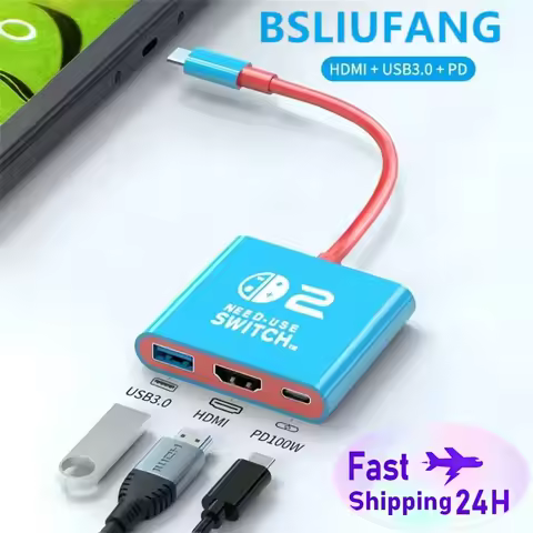 Docking Station for Switch 2,4K 60Hz TYPEC Hub with HDMI-compatible and USB-C 3.0 PD100W Charge Perf