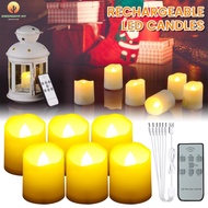 6pcs Rechargeable Flameless Flicker LED Lamp Battery Operated Drips Candles Tea light with Remote Ti