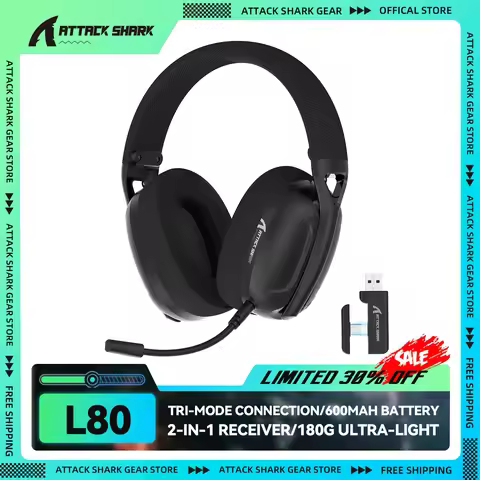 ATTACK SHARK L80 180g Ultra-Light Gaming Headset, Pluggable Microphone, Wired/Bluetooth/2.4G Wireles