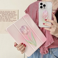 CrashStar 360° Rotating Stand Gradient Pink Tulip Flip Leather Shockproof Tablet Case For iPad Mini 6 iPad 9.7 5th 6th Air 3 4 5 iPad 10.2 7 8 9 10 Gen iPad Pro 11 12.9 inch 2022 2021 2020 Fashion iPad Casing Cover With Rotatable Holder Hot Sale