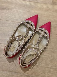 💯正貨Valentino華倫天奴平底鞋 36.5 真皮平底鞋 (有貼鞋底貼, 桃紅色 鞋頭小花着起身睇唔到) 適合OL返工 休閒 聚會