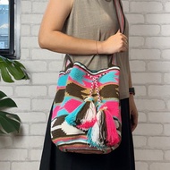 哥倫比亞製 單肩斜背包 單揹帶 Wayuu 編織手工包 藍粉摩卡