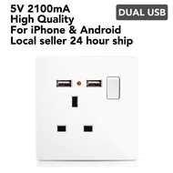 USB Wall Socket Switch AC / DC Charger Plug Power Adapter UK Wall Socket