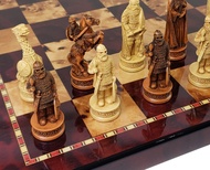 Antique Ivory & Brown Norse Viking Chess Set with 18 inch Cherry Color Board