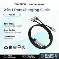CUKTECH 2 in 1 Port Charging Cable 10 Power Cable USB-C 100W Fast Charge 2 Devices at Once C2C515